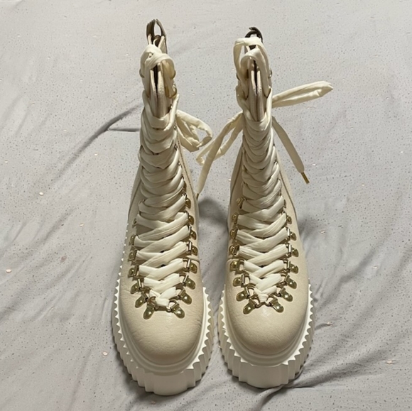 AGL DROMO leather biker boot off white women size EU 37.5 or US 7.5 - Picture 6 of 10